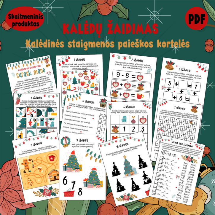 Kalėdinės staigmenos paieškos kortelės PDF (skaitmeninis produktas)