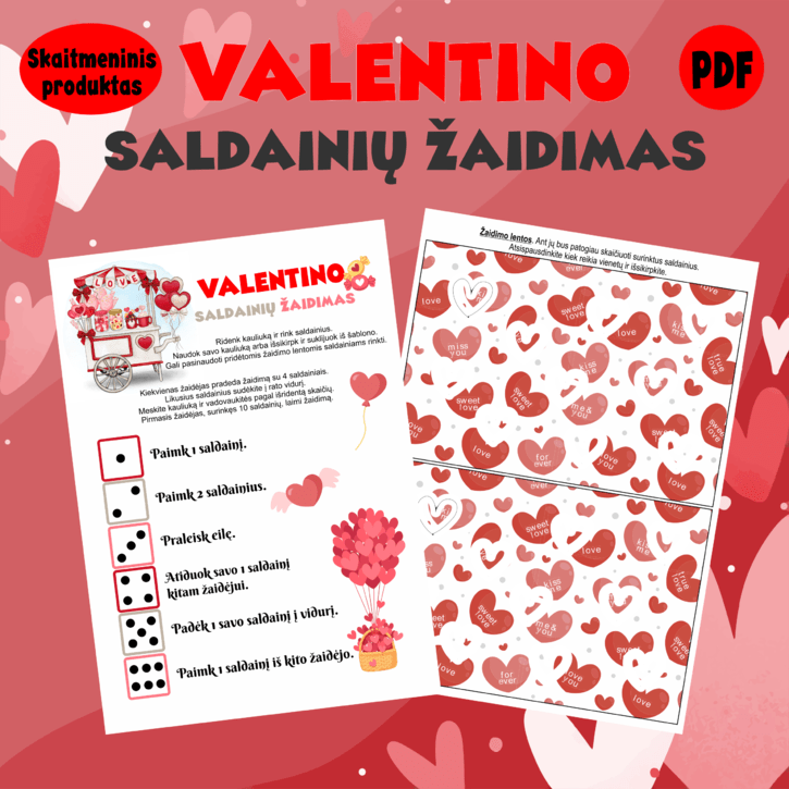 Valentino dienos kauliukų žaidimas PDF (skaitmeninis produktas)