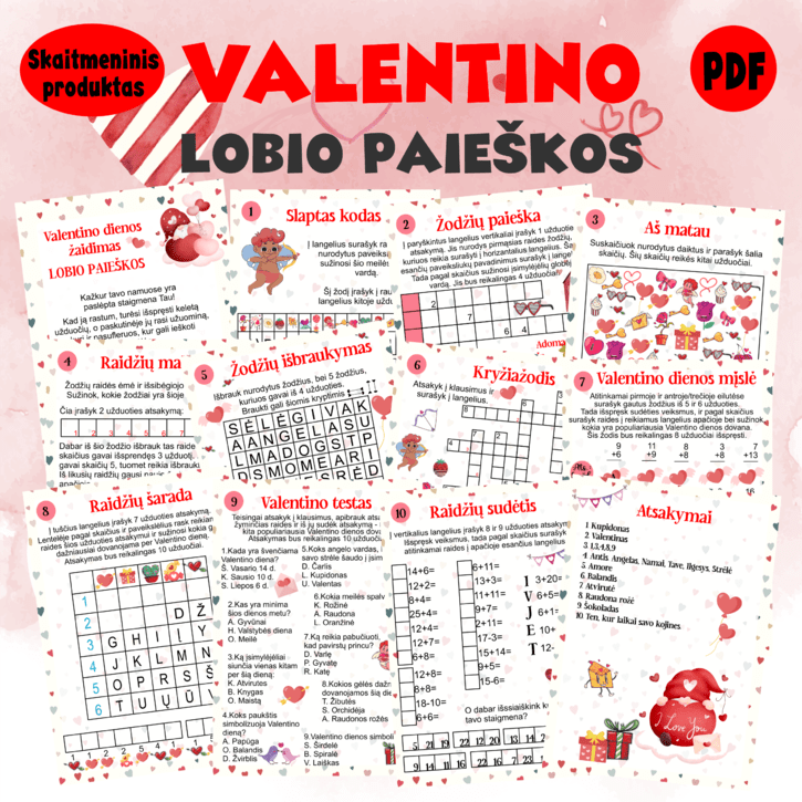 Valentino dienos lobio paieškos žaidimas PDF (skaitmeninis produktas)